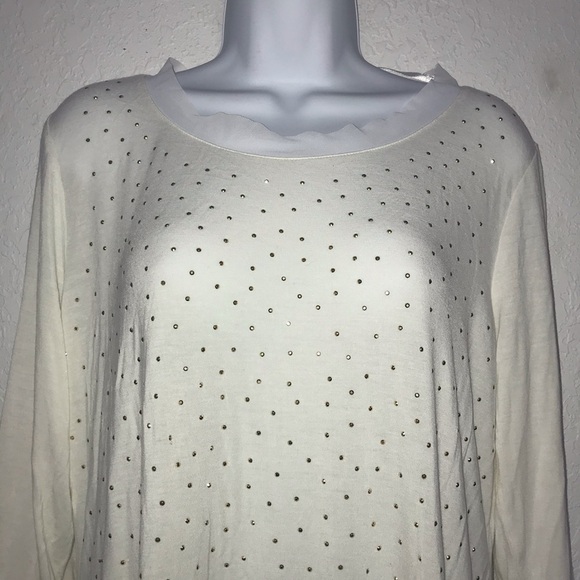 Bellini Stretch Knit White Gold Stud Tunic Top L - Picture 2 of 7